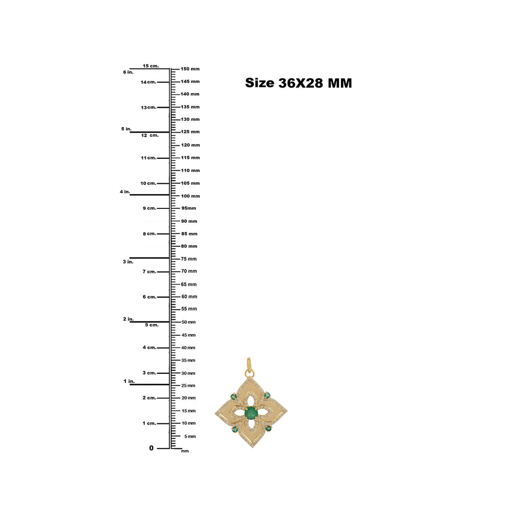 Emerald Gemstone Pave Diamond Floral Pendant In 14k Yellow Gold