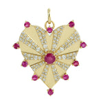 Ruby July Birthstone Pave Diamond Heart Pendant In 14k Yellow Gold For Love Gift