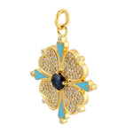 Blue Sapphire Pave Diamond Enamel Heart & Clover Pendant In 14k Yellow Gold