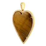 Tiger Eye Gemstone Pave Diamond Heart Shape Pendant In 18k Yellow Gold