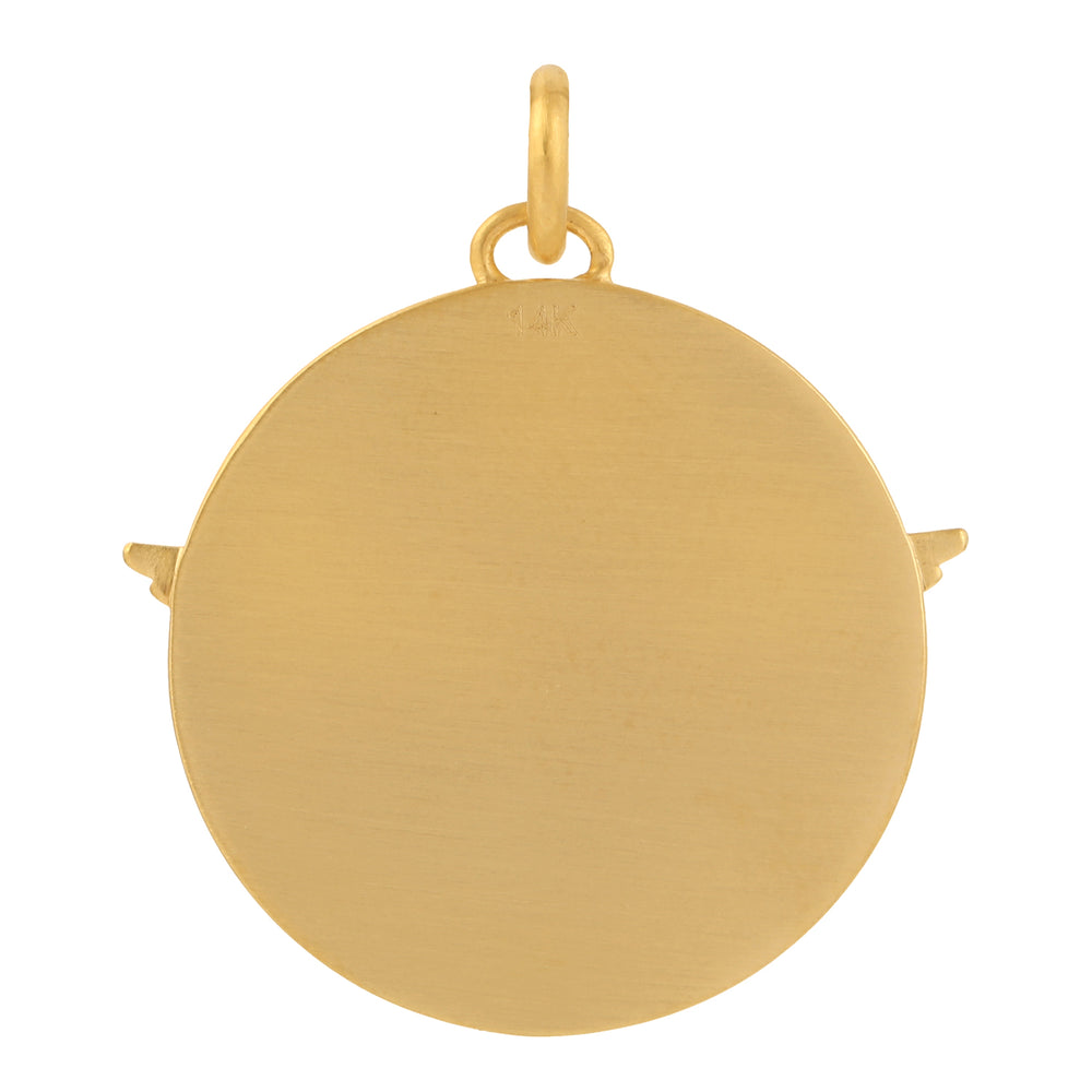 Emerald Pave Diamond Eagle Wings Enamel Pendant In 18k Yellow Gold