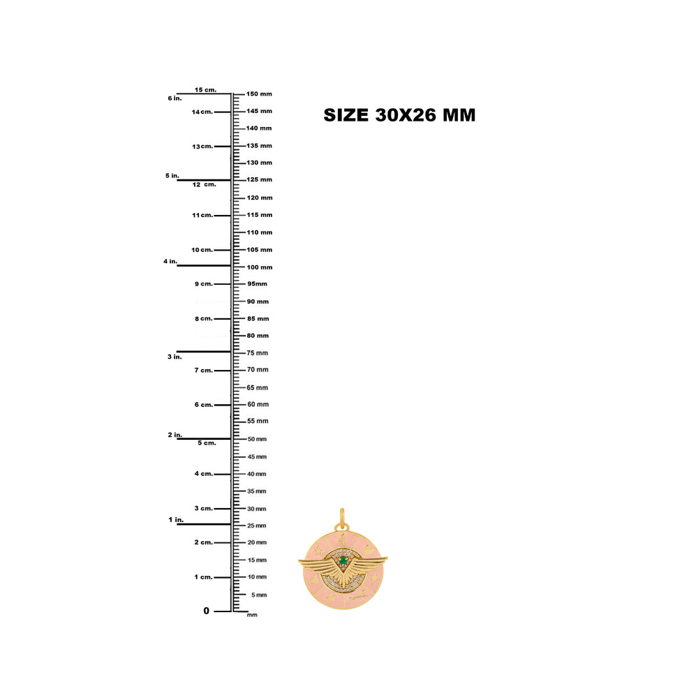 Emerald Pave Diamond Eagle Wings Enamel Pendant In 18k Yellow Gold