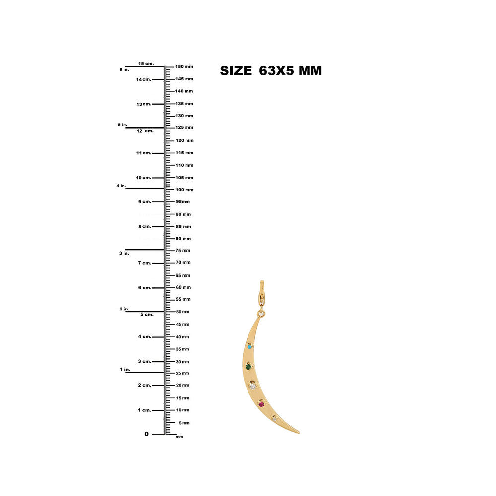 Ruby & Multi-Gemstone Crescent Moon Charm Pendant in 18K Yellow Gold – Delicate Jewelry for Her