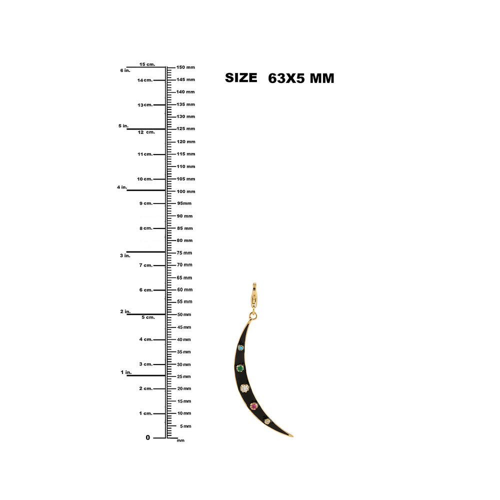 Multiple Gemstone Enamel Crescent Moon Pendant In 18k Yellow Gold For Gift