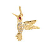 18k Yellow Gold Pave Diamond Ruby Hummingbird Charm Gift Jewelry