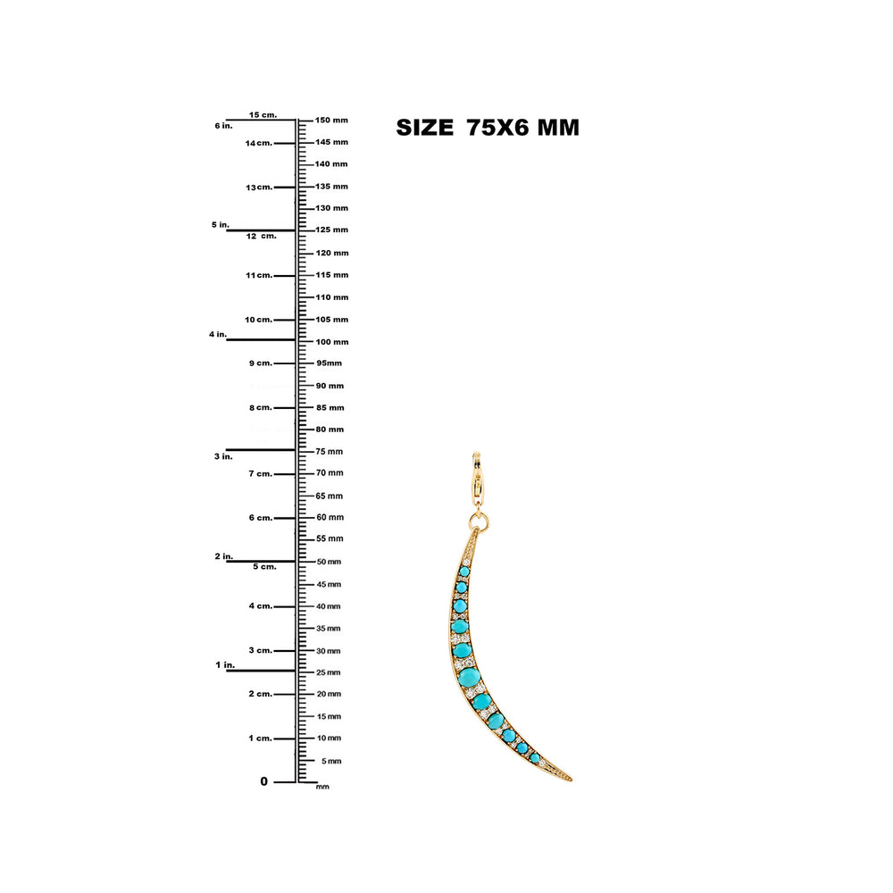 Turquoise Prong Diamond Crescent Moon Pendant In 18k Yellow Gold