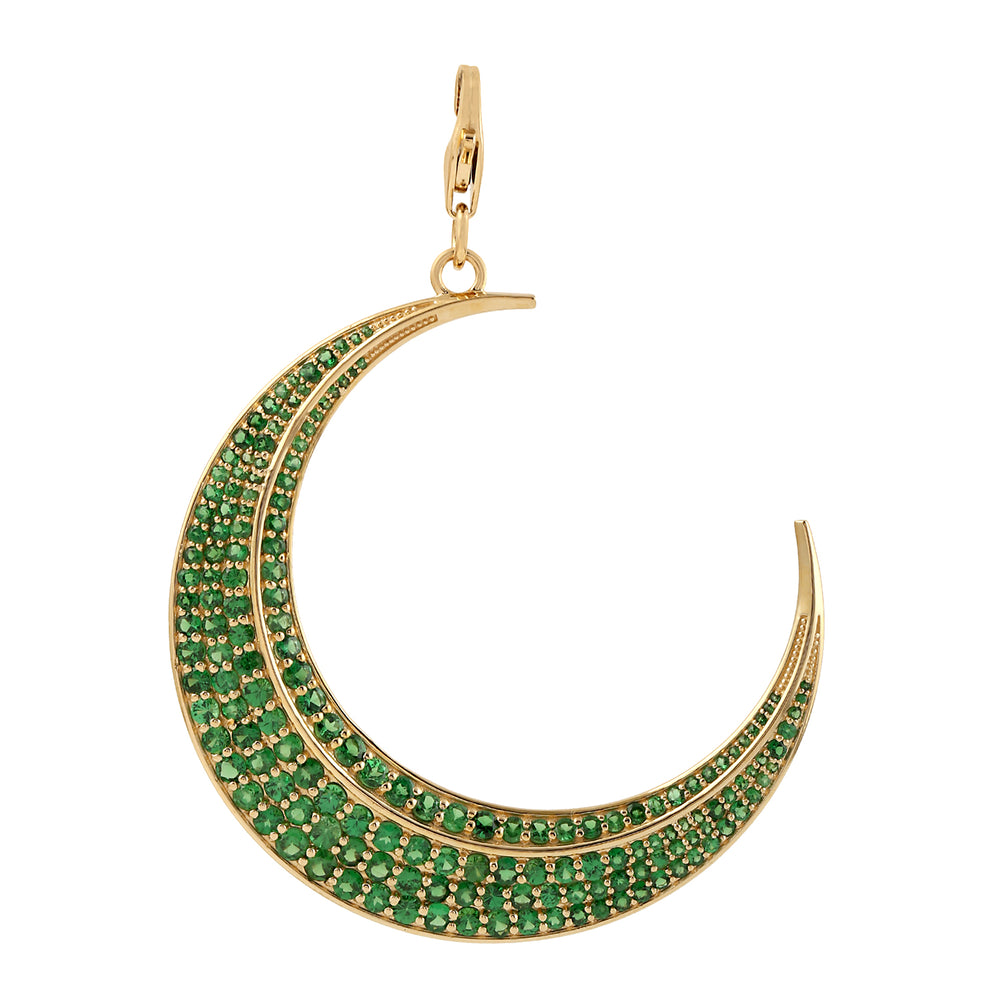 18k Yellow Gold Pave Tsavorite Crescent Moon Designer Pendant For Her