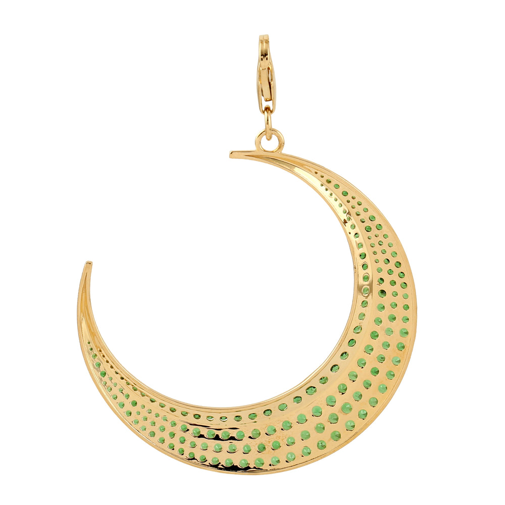 18k Yellow Gold Pave Tsavorite Crescent Moon Designer Pendant For Her