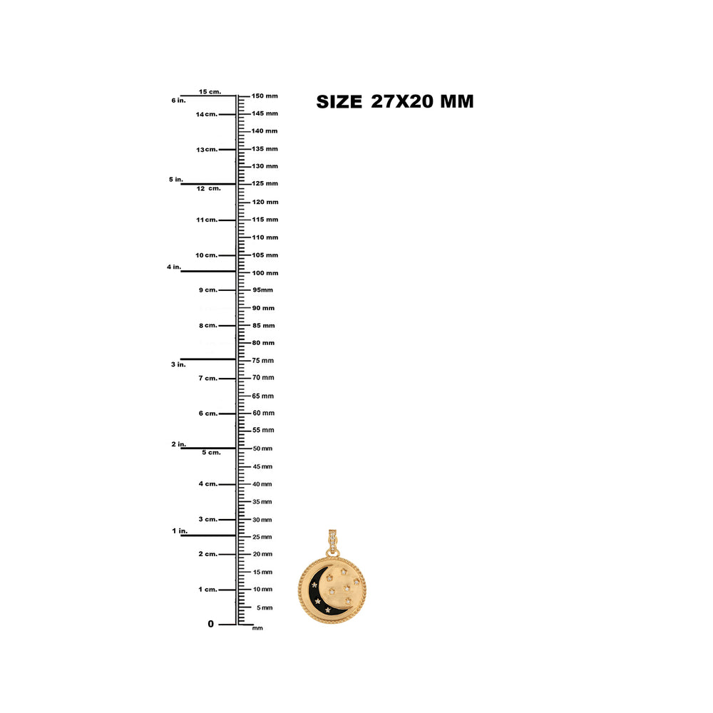 Crescent Moon Star Prong Set Diamond Enamel Pendant In Yellow Gold