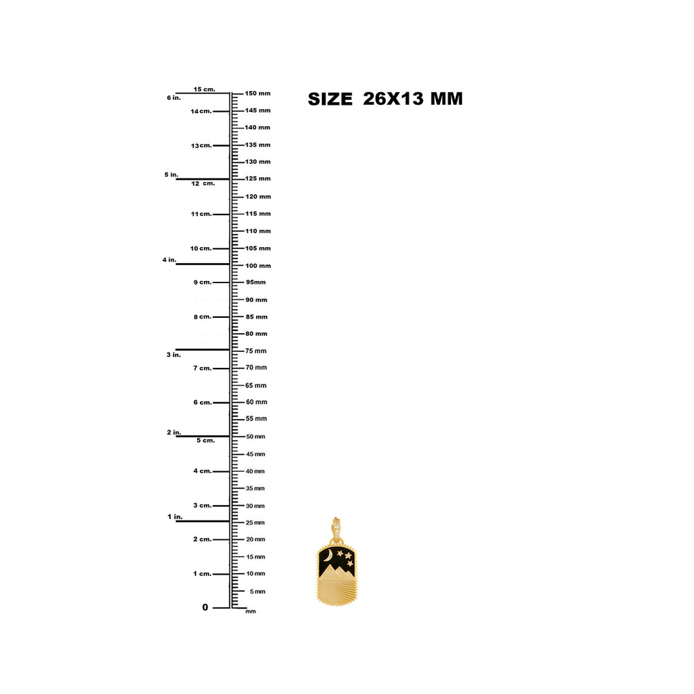 14K Yellow Gold Crescent Moon Desert Star Enamel Pendant Prong Set Diamond