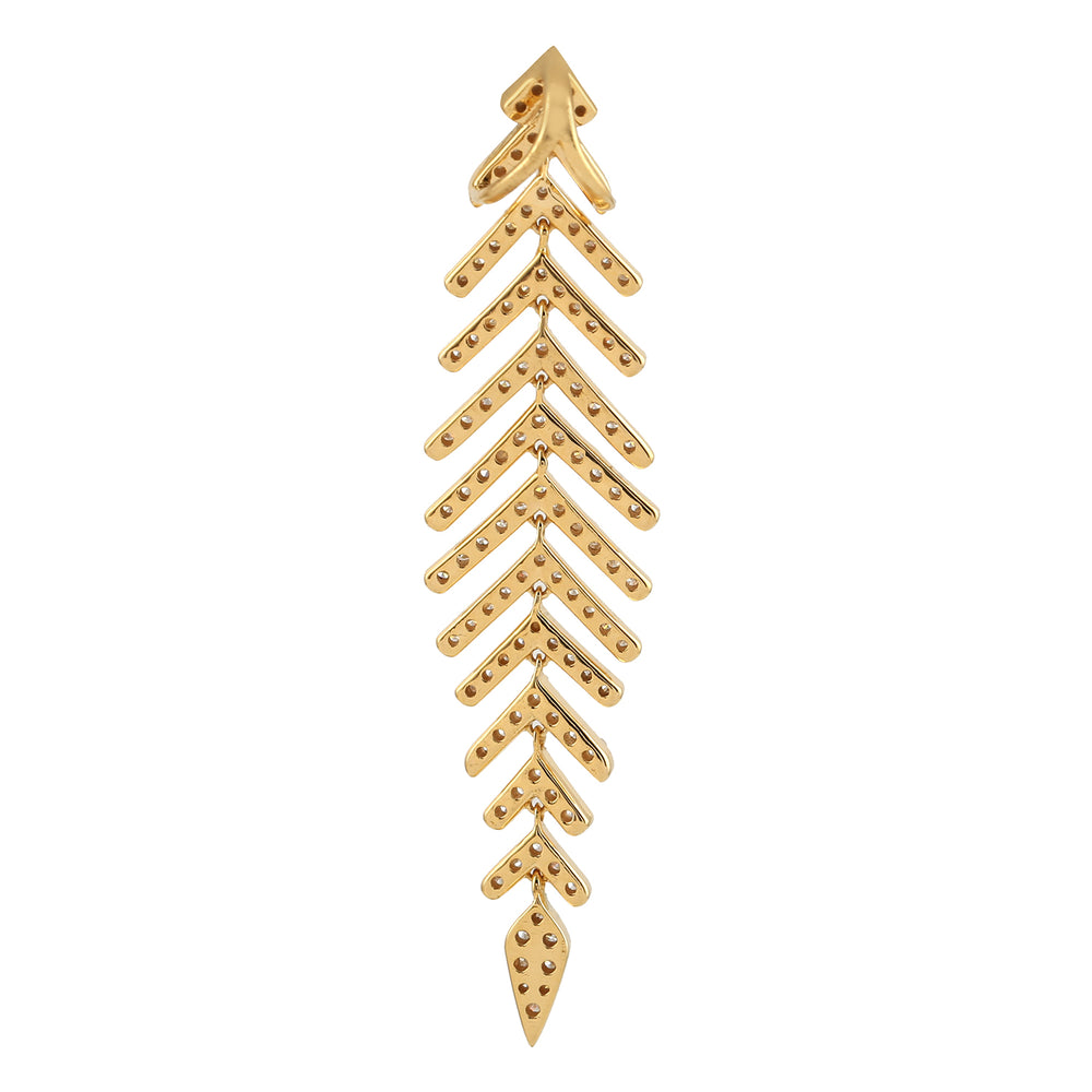 Pave Diamond Beautiful Leaf Design Pendant In 18k Yellow Gold