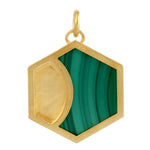 14k Solid Yellow Gold Hexagon Malachite Prong Diamond Unique Pendant For Her