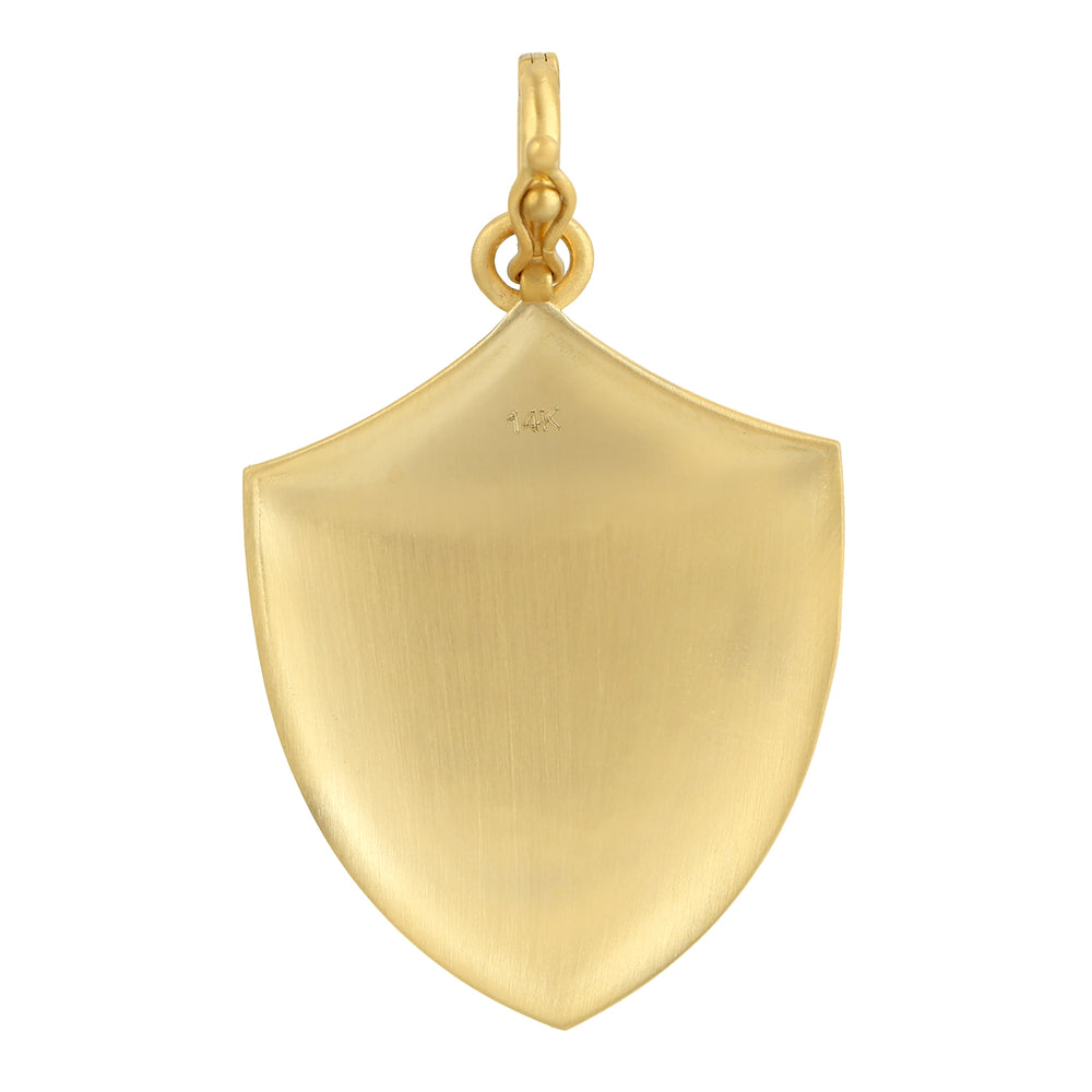 14k Yellow Gold Bezel Diamond Star And Shield Enamel Pendant