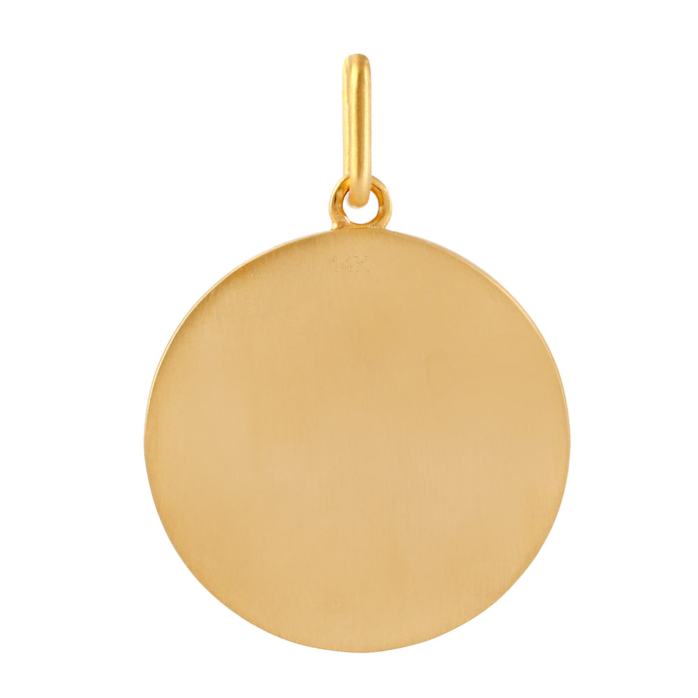 Prong Diamond Eagle Head USA Symbol Enamel Pendant In 14k Yellow Gold