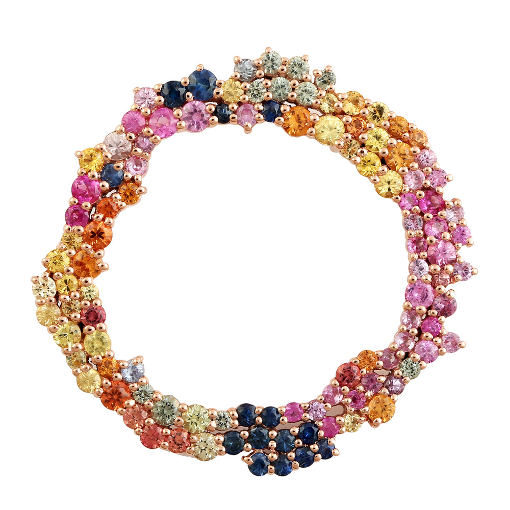 Multicolor Sapphire Designer Hoop Pendant In 14k Yellow Gold