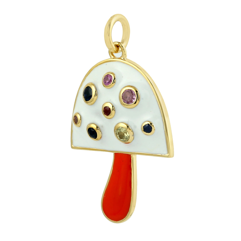 Multicolor Sapphire Enamel Mushroom Pendant in Yellow Gold – September Birthstone Gift Jewelry