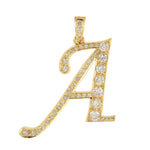 14K Yellow Gold Initial "A" Alphabet Pendant With Pave Diamond Handmade Jewelry