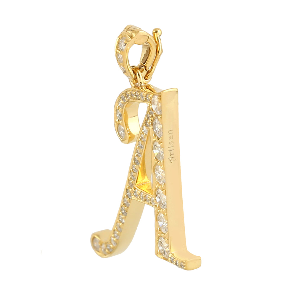 14K Yellow Gold Initial "A" Alphabet Pendant With Pave Diamond Handmade Jewelry