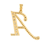 14K Yellow Gold Initial "A" Alphabet Pendant With Pave Diamond Handmade Jewelry