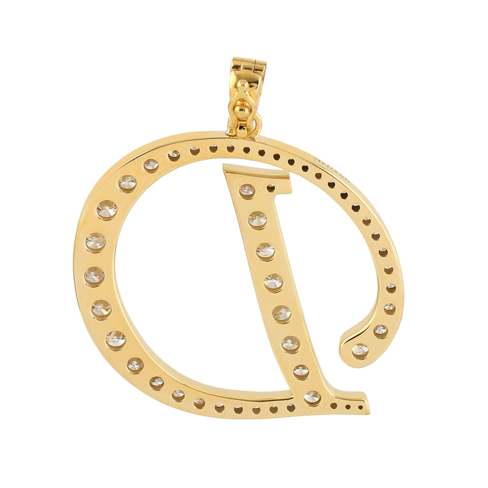 14K Yellow Gold Initial "D" Alphabet Pendant With Natural Pave Diamond Jewelry