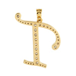 Natural Diamond Pave Initial "T" Alphabet Pendant In 14K Yellow Gold Jewelry