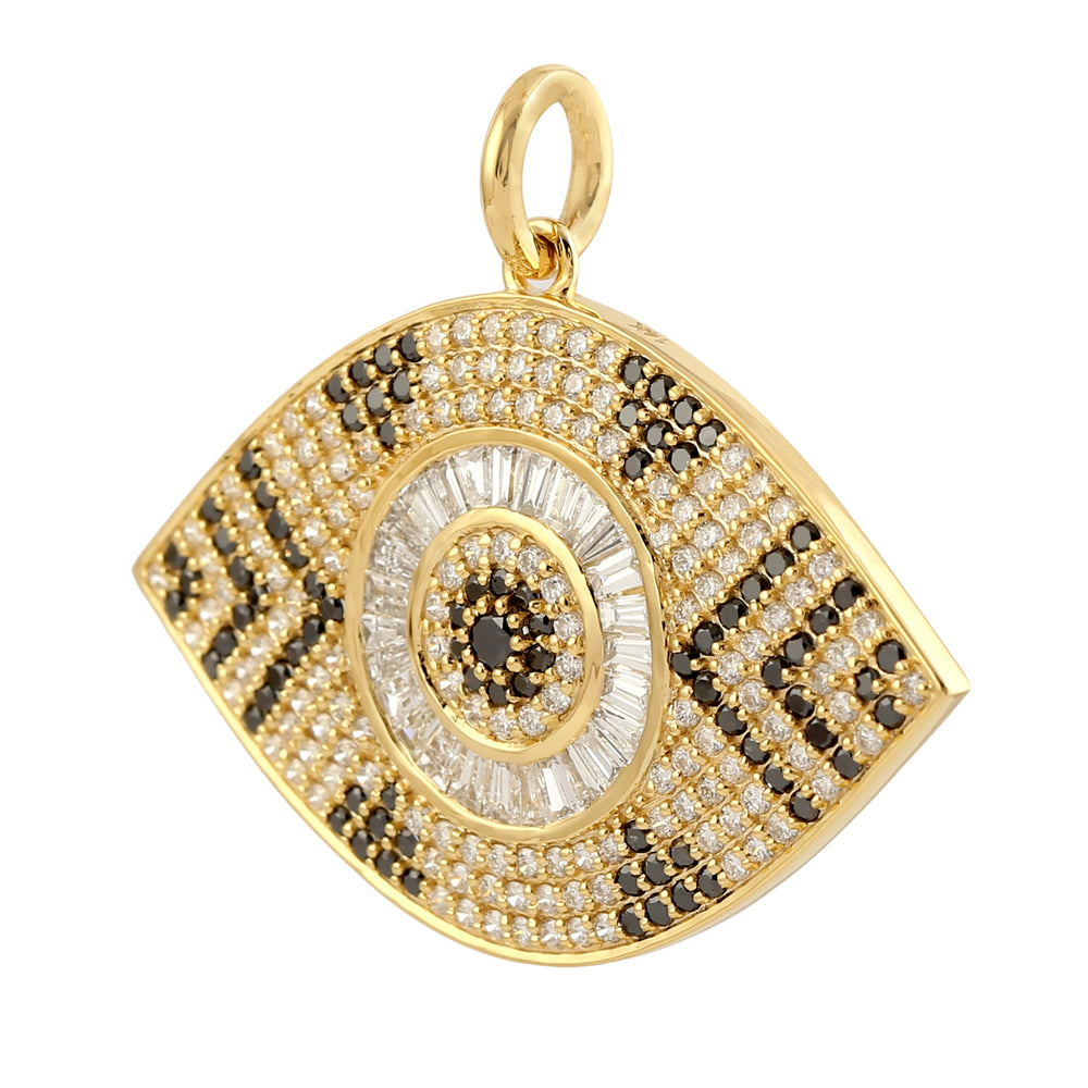 Natural Black White Diamond Evil Eye Charm Pendant For Gift In 14K Yellow Gold