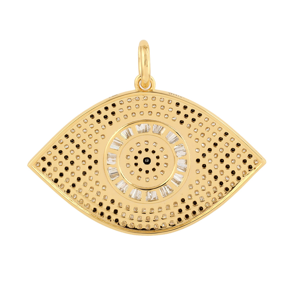 Natural Black White Diamond Evil Eye Charm Pendant For Gift In 14K Yellow Gold