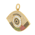 Baguette Diamond Multi Sapphire Gemstone Evil Eye Charm Pendant In 14k Yellow Gold