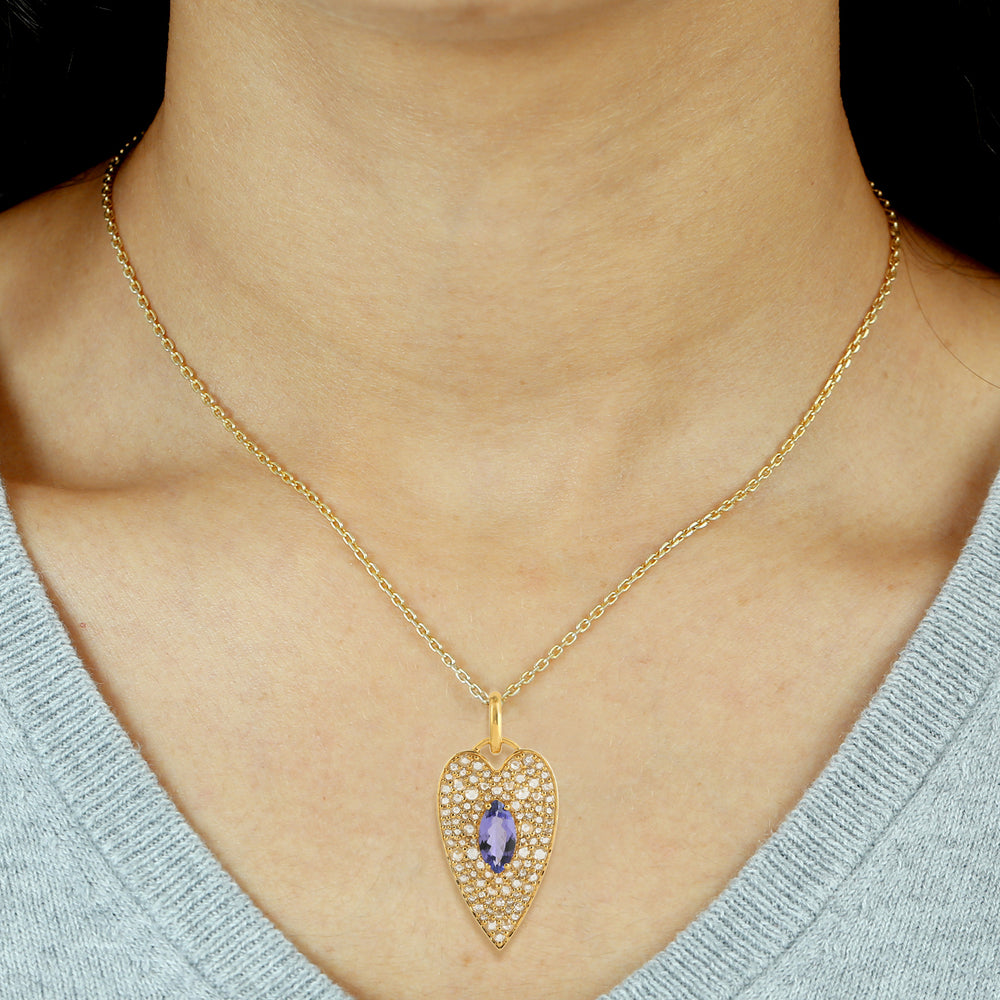 Marquise Tanzanite Pave Diamond Heart Pendant In 18K Yellow Gold Jewelry For Her