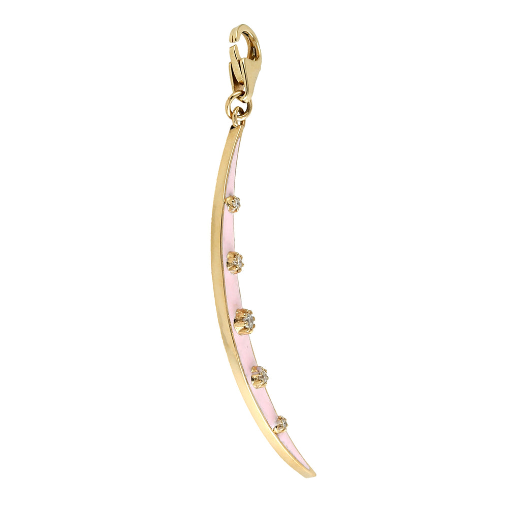 Solid 18K Yellow Gold Prong Diamond Crescent Moon Charm Pendant with Enamel – Celestial Jewelry for Her