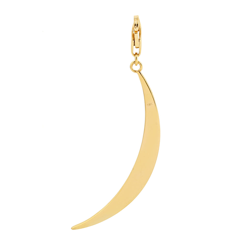 Solid 18K Yellow Gold Prong Diamond Crescent Moon Charm Pendant with Enamel – Celestial Jewelry for Her
