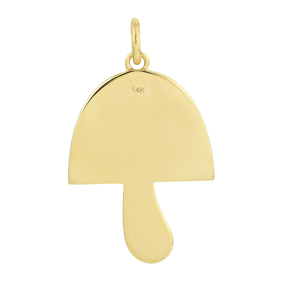 14k Yellow Gold Mushroom Pendant with Bezel Set Multi-Sapphire & Enamel – Whimsical Fine Jewelry Charm