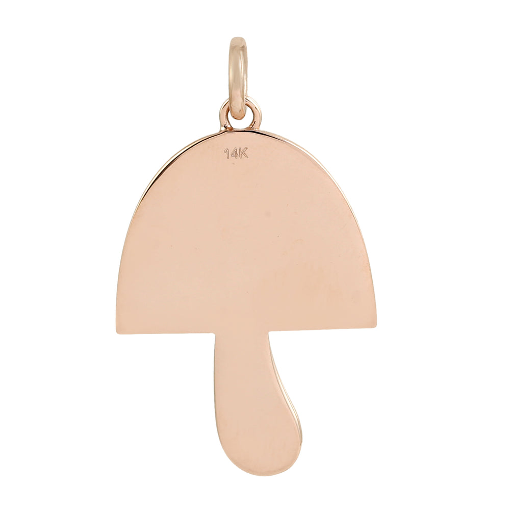 14k Yellow Gold Rainbow Sapphire Mushroom Pendant with Enamel – Bezel Set Whimsical Charm Necklace
