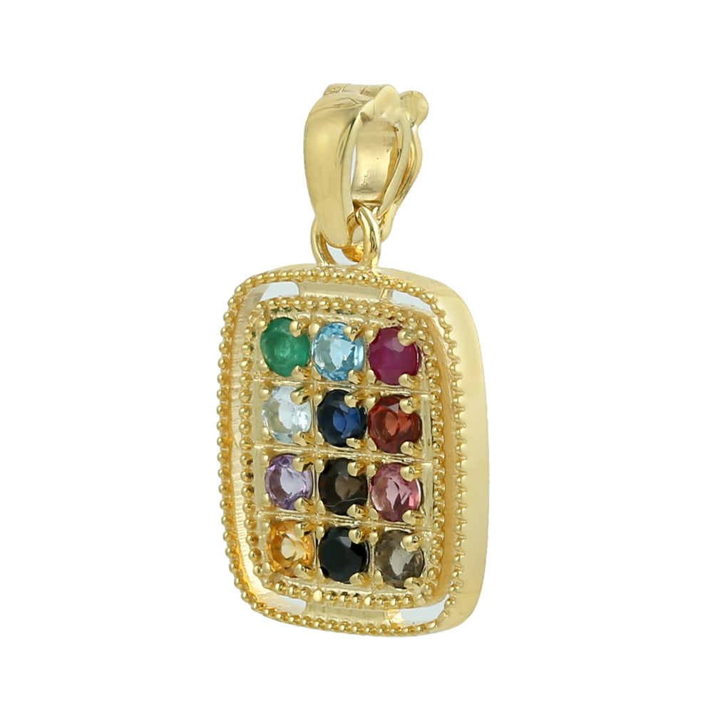 Handmade Designer Charm Pendant with Multiple Gemstones in 14k Yellow Gold – Colorful Fine Jewelry Gift