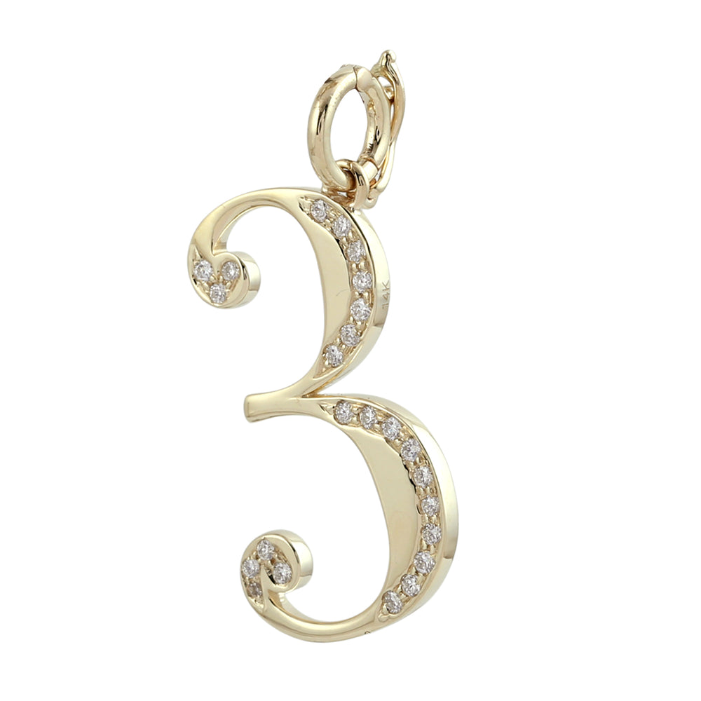 Pave Diamond "3" Numeric Initials Pendant Jewelry In 14k Yellow Gold