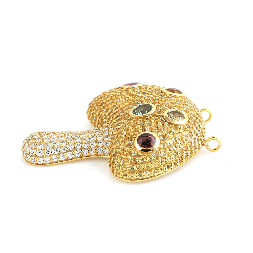 14k Yellow Gold Bezel Multi Sapphire Pave Diamond Mushroom Pendant For Gift