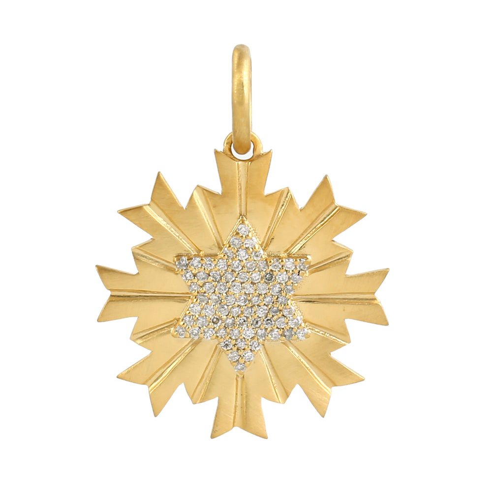 14K Yellow Gold Pave Natural Diamond Designer Star Pendants Jewelry