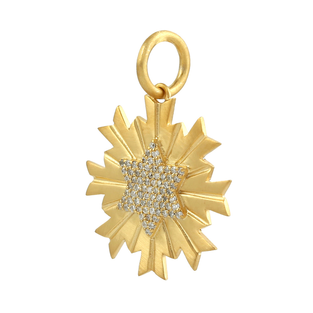 14K Yellow Gold Pave Natural Diamond Designer Star Pendants Jewelry