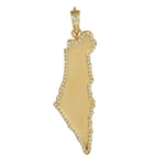 14K Yellow Gold "Map Of Israel" Shape Pendant Pave Diamond Jewelry