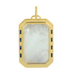 Yellow Gold MOP Baguette Blue Sapphire Pave Diamond Sunrise Tarot Card Pendant