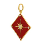 Natural Diamond Star & Rhombus Shape Enamel Pendant 14K Yellow Gold Jewelry