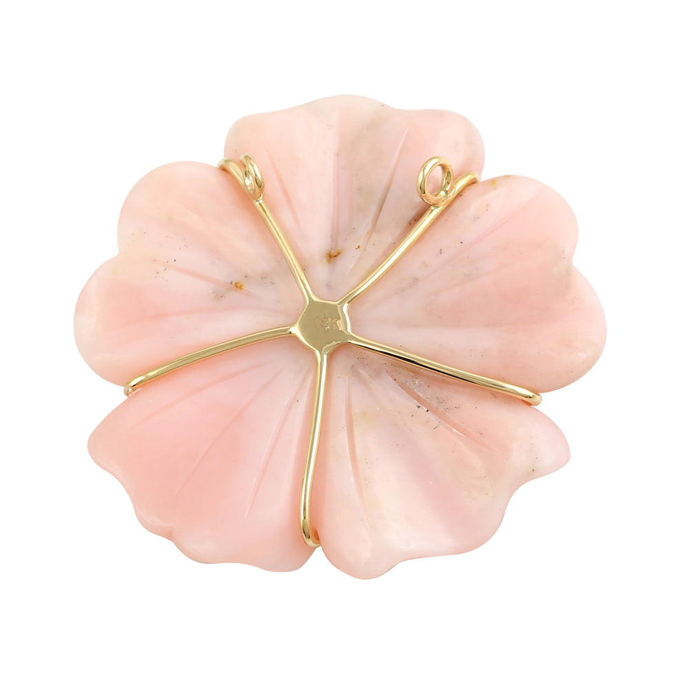 Carved Opal Prong Blue Topaz Daisy Pendant In 18k Yellow Gold For Gift