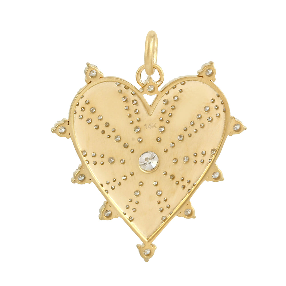 14K Yellow Gold Micro Pave Diamond Heart Shape Pendant For Valentine Gift