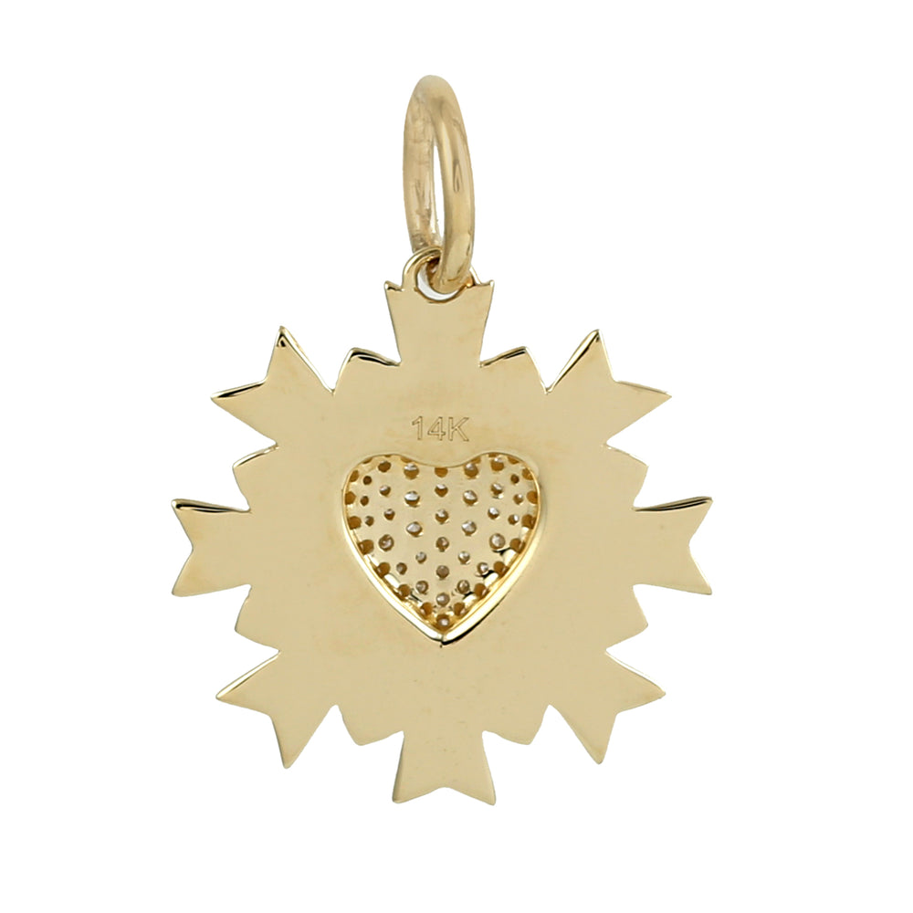 14K Yellow Gold Pave Natural Diamond Heart Spiracle Pendant For Women