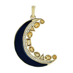 Multi Shape Citrine Bezel Set Diamond Enamel Crescent Half Moon Enamel Charm Pendant 14K Solid Gold