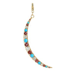 Natural Round Tourmaline Turquoise Diamond Half Moon Crescent Charm Pendant 18K Solid Gold Jewelry