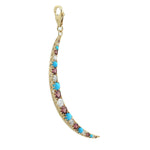 Natural Round Tourmaline Turquoise Diamond Half Moon Crescent Charm Pendant 18K Solid Gold Jewelry