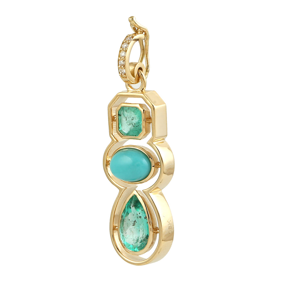 Pear Octagon Emerald Oval Turquoise Pave Diamond Designer Pendant 18K Yellow Gold