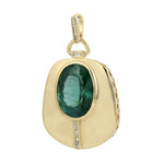 Facted Green Toourmaline Baguette Diamonnd Unique Design 18k Yelllow Gold Pendant For Her