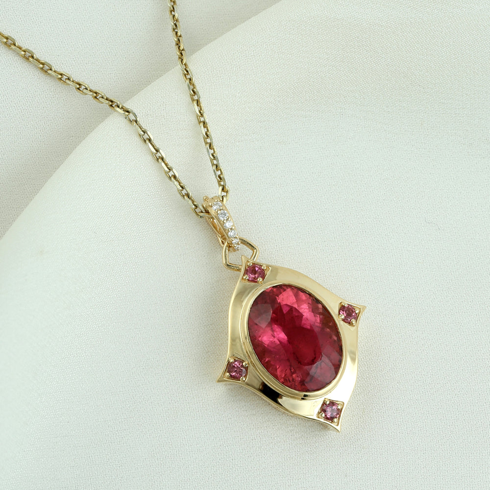 Pink Tourmaline Diamond Beautiful Handmade 18k Yellow Gold Jewelry